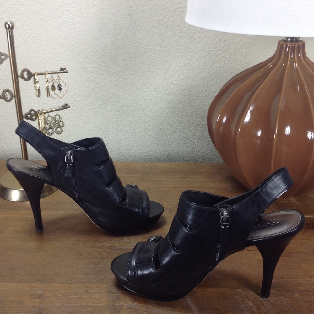 Coach Black Leather Gladiator Platform Heels - Picture 4 of 7